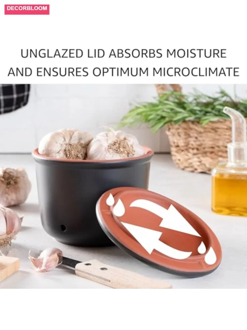 Ceramic Garlic Storage Pot with Ventilated Lid - Fresh Keeper
